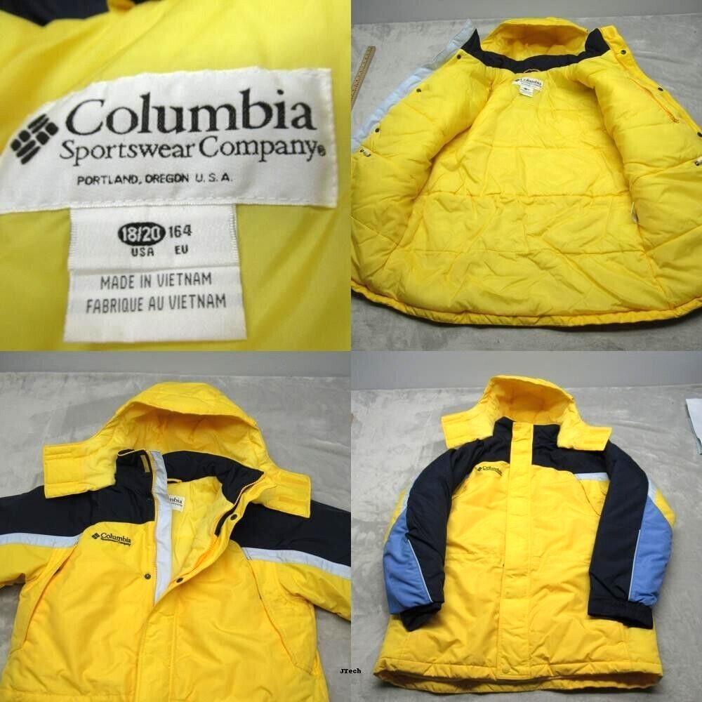 Columbia Fire Ridge Jacket Boys 18/20 Yellow Snap Hood Insulated Full Zip Parka